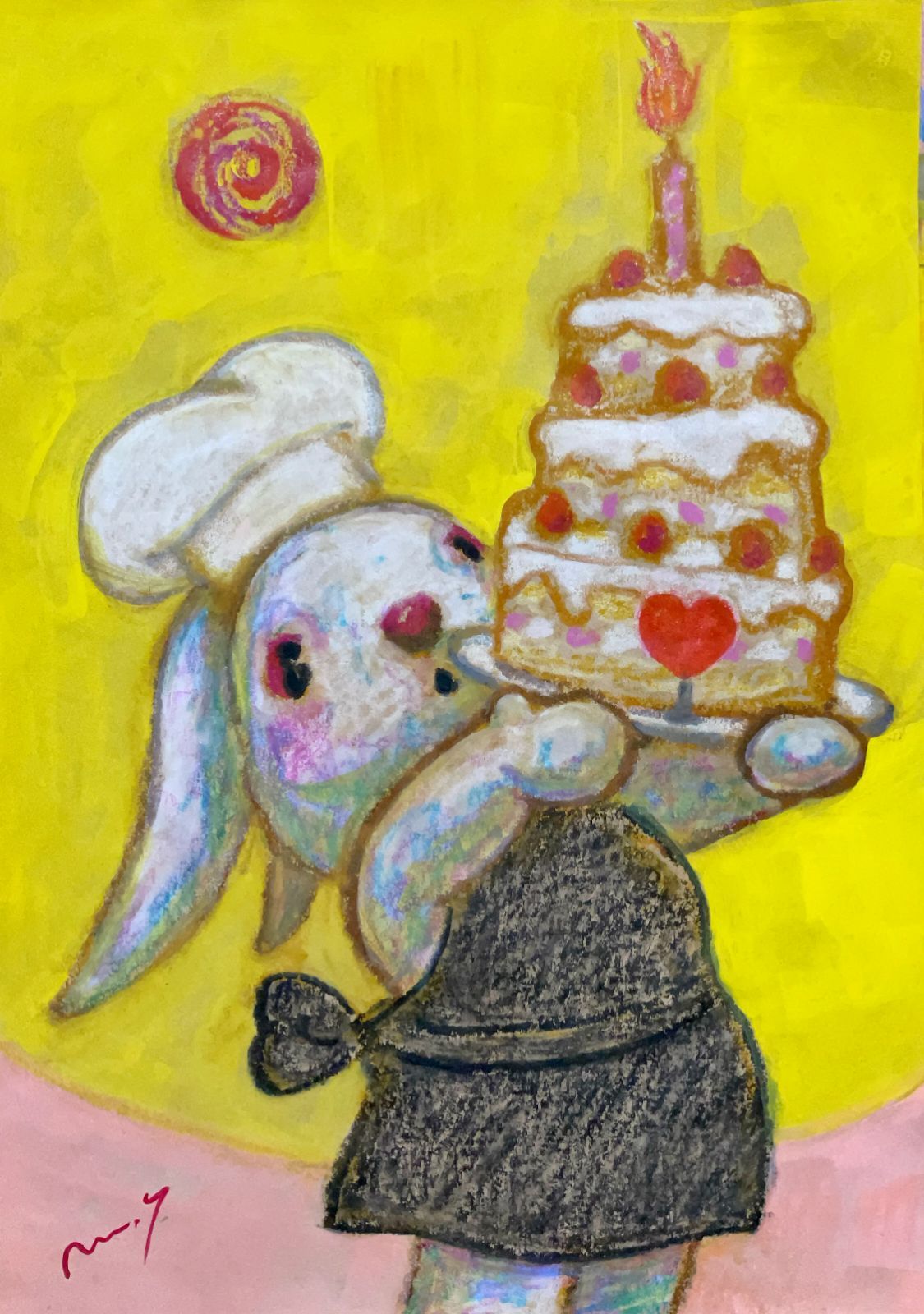 高野マナブ 原画｜[手作りケーキでハッピーバースデー] Drawing A4 アクリル 一点物 高野学 Manabu Takano 髙野學 Moon Sun Rabbit 月と太陽とウサギ Louvre Uffizi Japan 台湾 現代美術家 7,800円