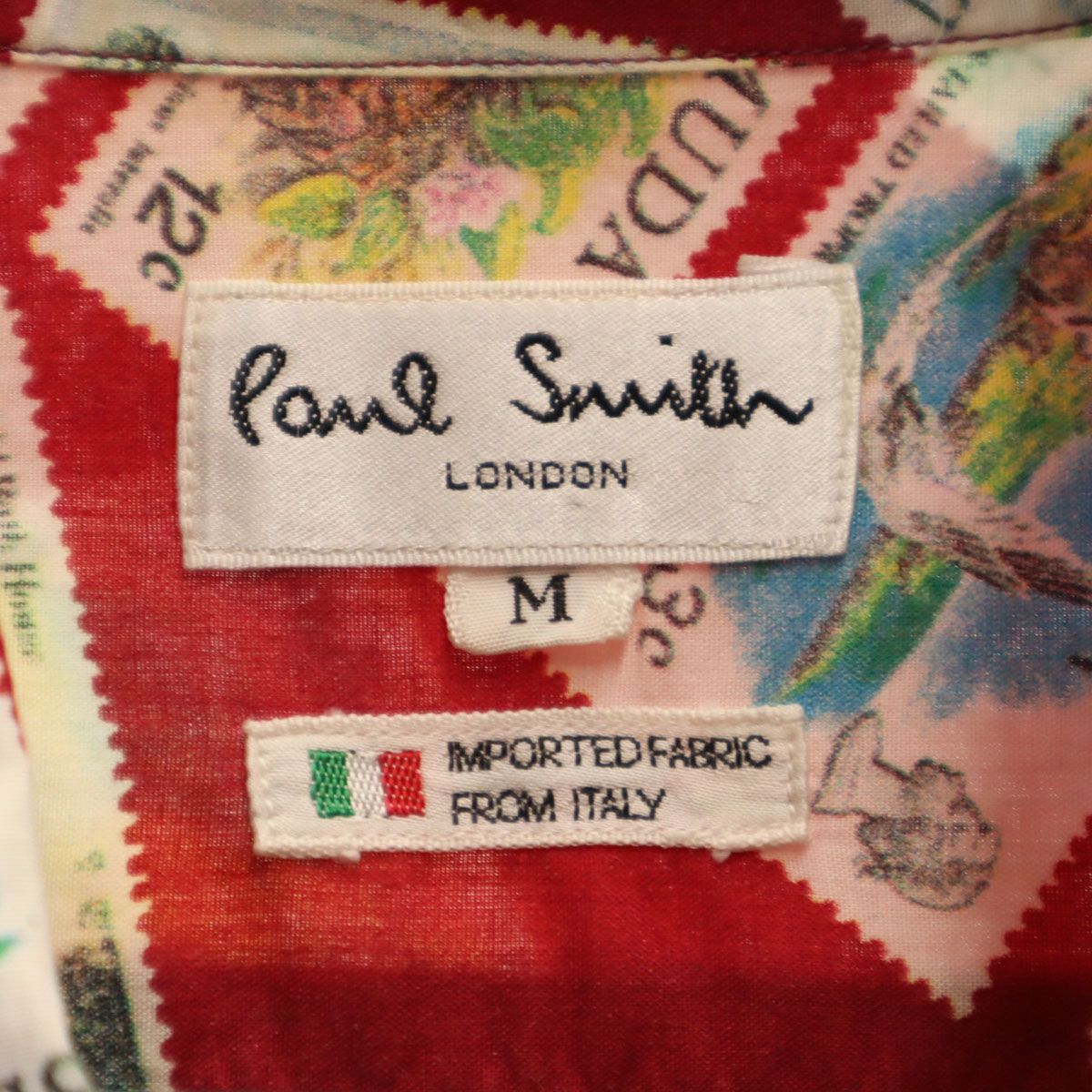Paul Smith LONDON ポールスミスロンドン 切手柄 半袖 シャツ M レッド