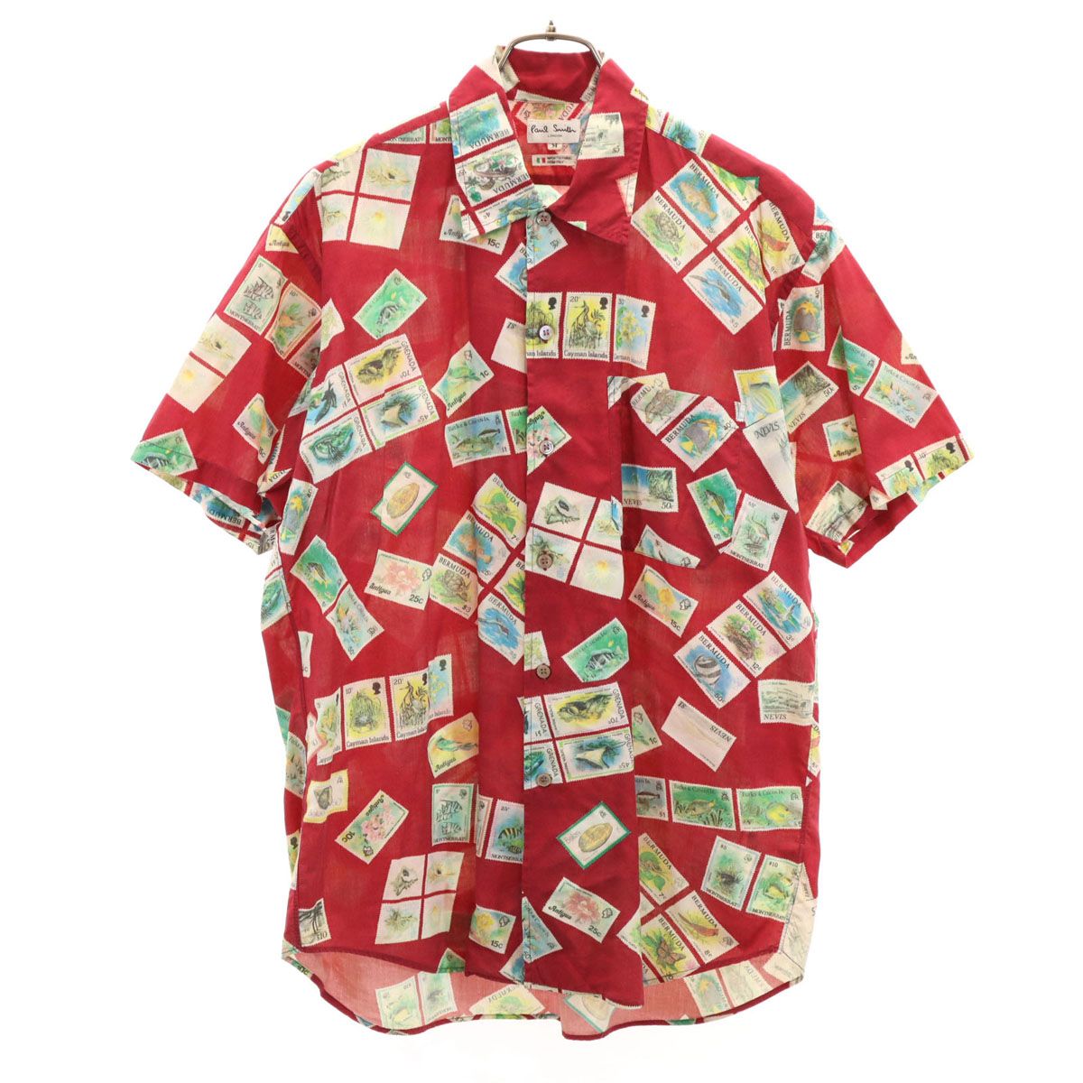 ポールスミス　Paul Smith LONDON　半袖シャツ　綿　総柄　XL Paul Smith LONDON ポールスミスロンドン 切手柄 半袖 シャツ M レッド