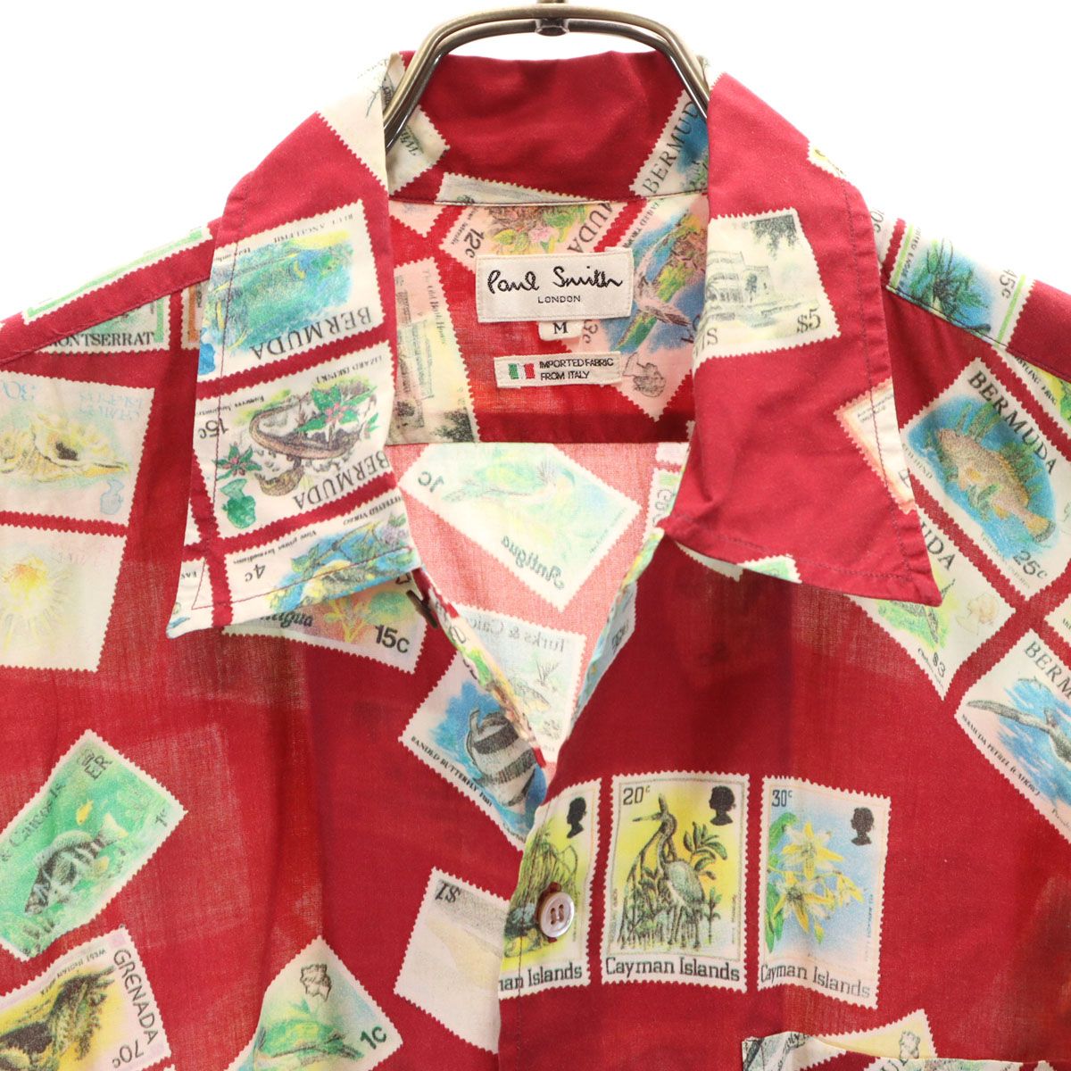Paul Smith LONDON ポールスミスロンドン 切手柄 半袖 シャツ M レッド