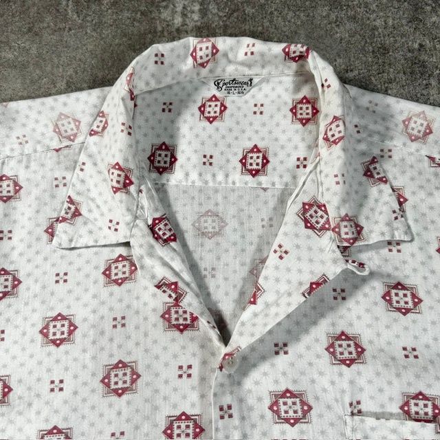 50's 60's 半袖オープンカラーシャツ 袋襟 ボックスシルエット L