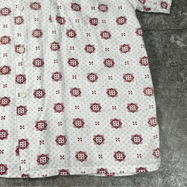 50's 60's 半袖オープンカラーシャツ 袋襟 ボックスシルエット L コットン アメリカ製 50's 60's 半袖オープンカラーシャツ 袋襟 ボックスシルエット L