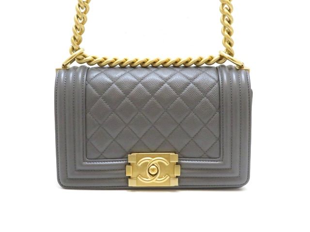 CHANEL　シャネル　ボーイシャネル20　マトラッセチェーンショルダー　グレー/GP　キャビア　A67085　ランダムナンバー【中古】430
