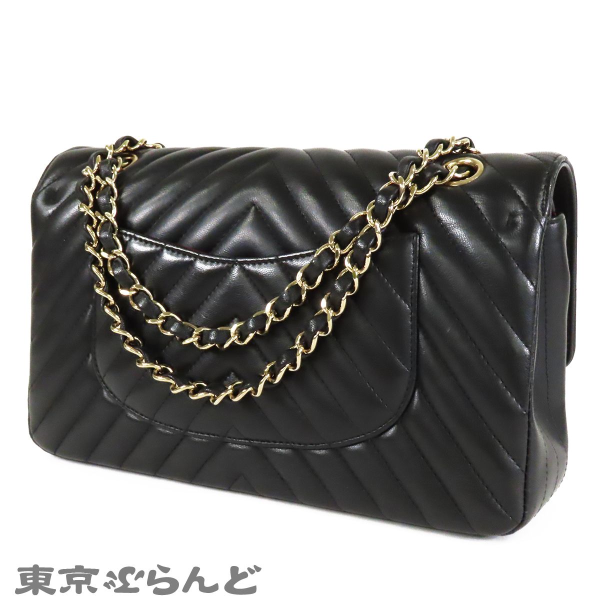 シャネル CHANEL Vステッチ WフラップWチェーンバッグ ブラック 黒