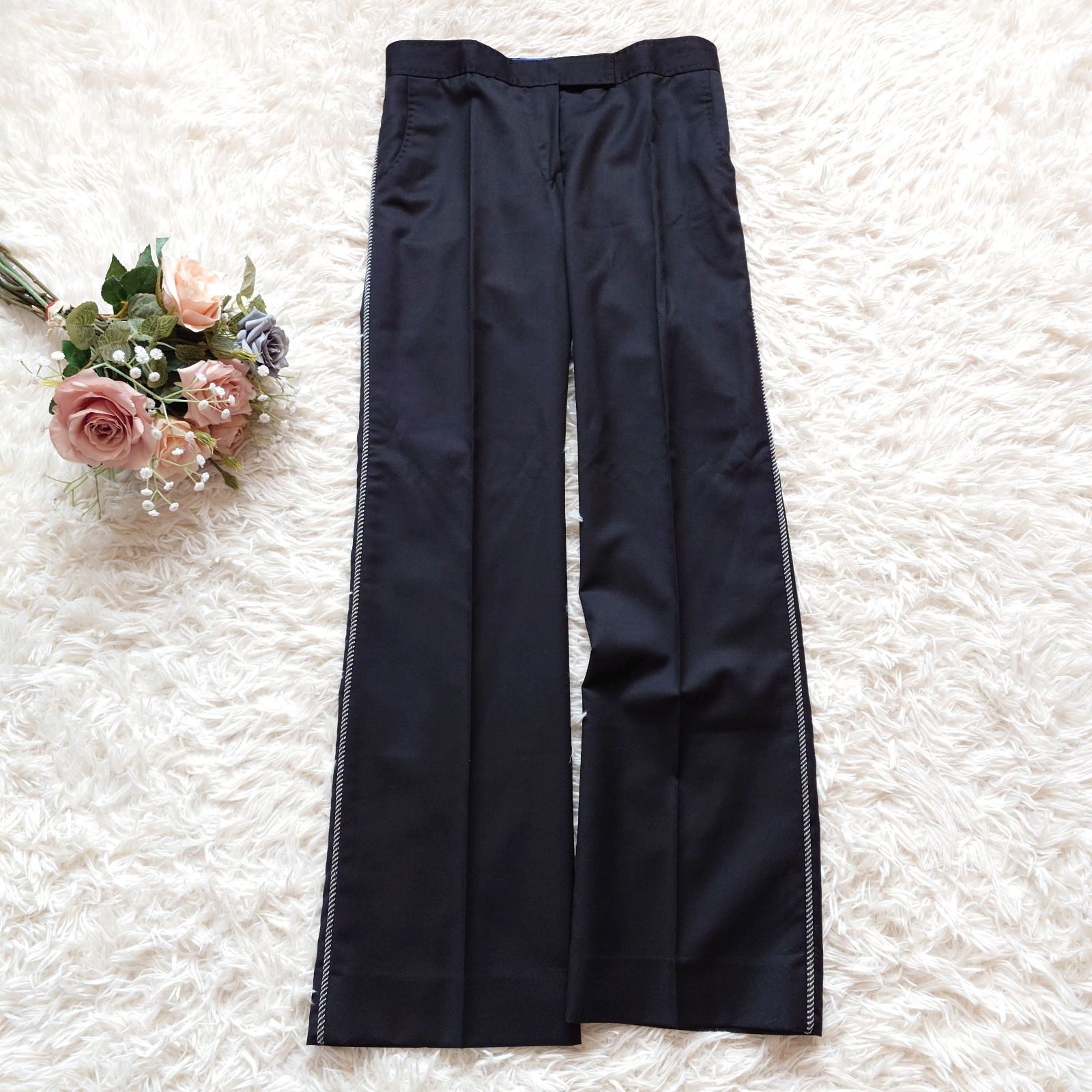 ​【美品】STELLA McCARTNEY ステラマッカートニー サイドステッチ ライン ワイドパンツ スラックス 36 ウール100% ハンガリー製