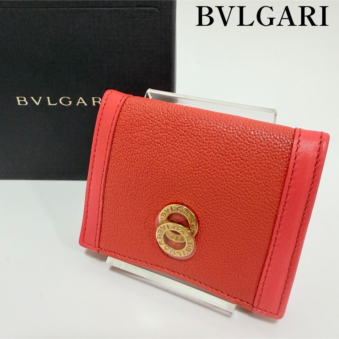 ブルガリ BVLGARI スクエア コインケース コーラルレッド ゴート