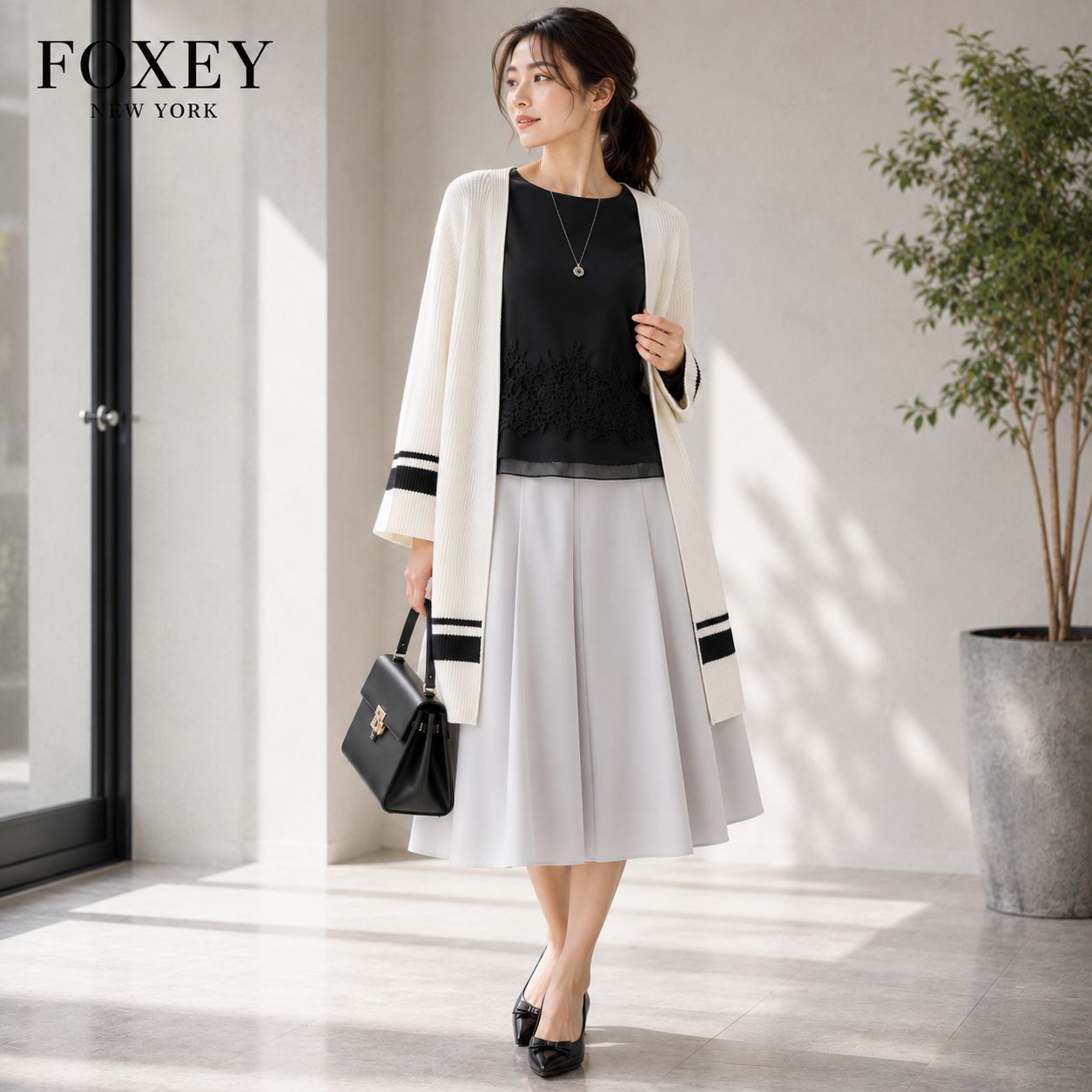 美品 / ロングカーディガン「ラグビー カーディガン」】FOXEY NEWYORK