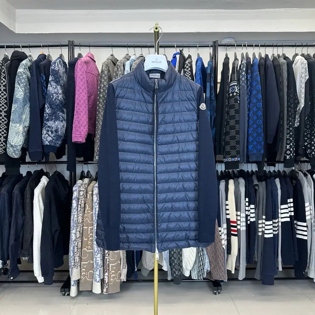 (百貨店購入)(S) モンクレール レディース ロング ニットダウン カーディガン ネイビー