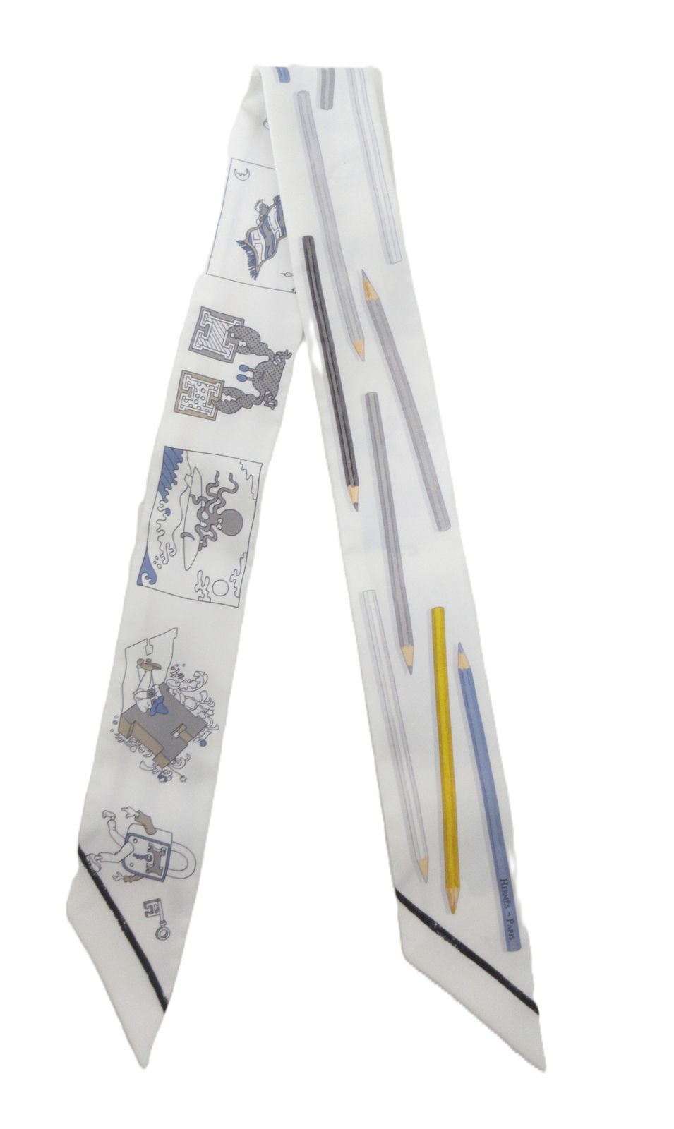 HERMES9/エルメス　シルク　ツイリー　[NOW　GET　OUT　THE　COLORED　PENCILS」　【中古】
