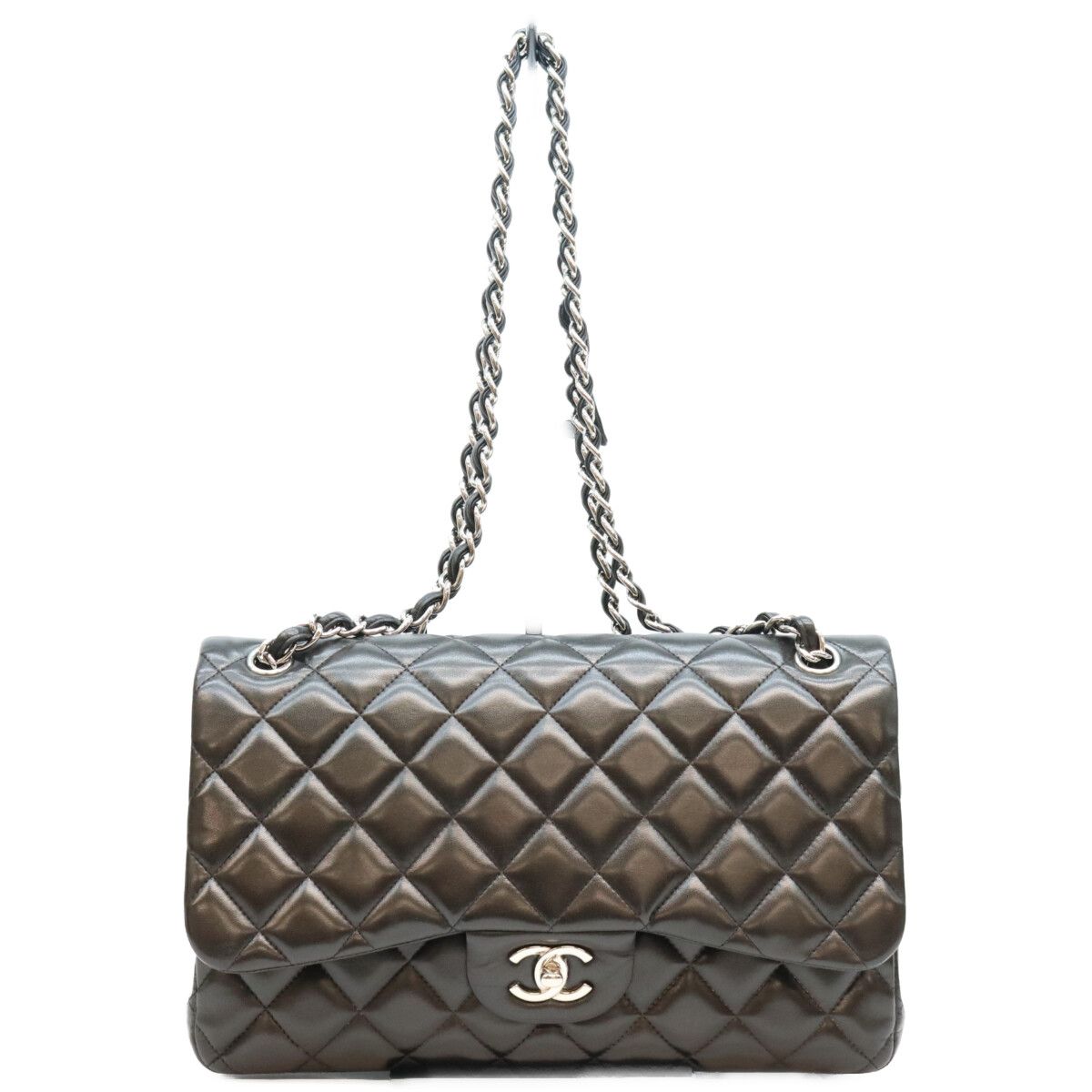 CHANEL シャネル A58600 黒 ラム シルバー金具 ダブルフラップ デカ