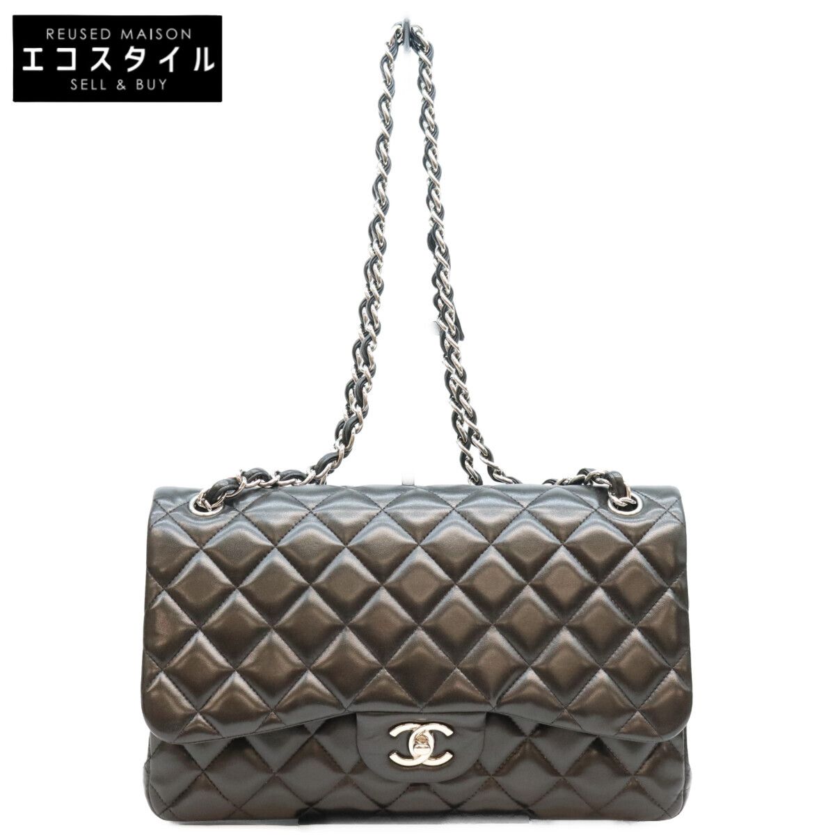 CHANEL シャネル A58600 黒 ラム シルバー金具 ダブルフラップ デカ