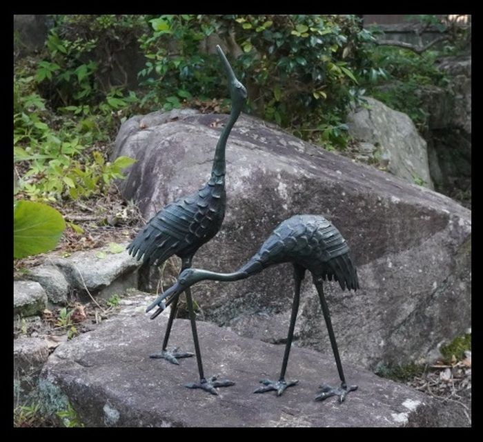 鶴 1対 日本庭園 置き物 銅器 3、4kg 金属工芸 ツル 高さ60