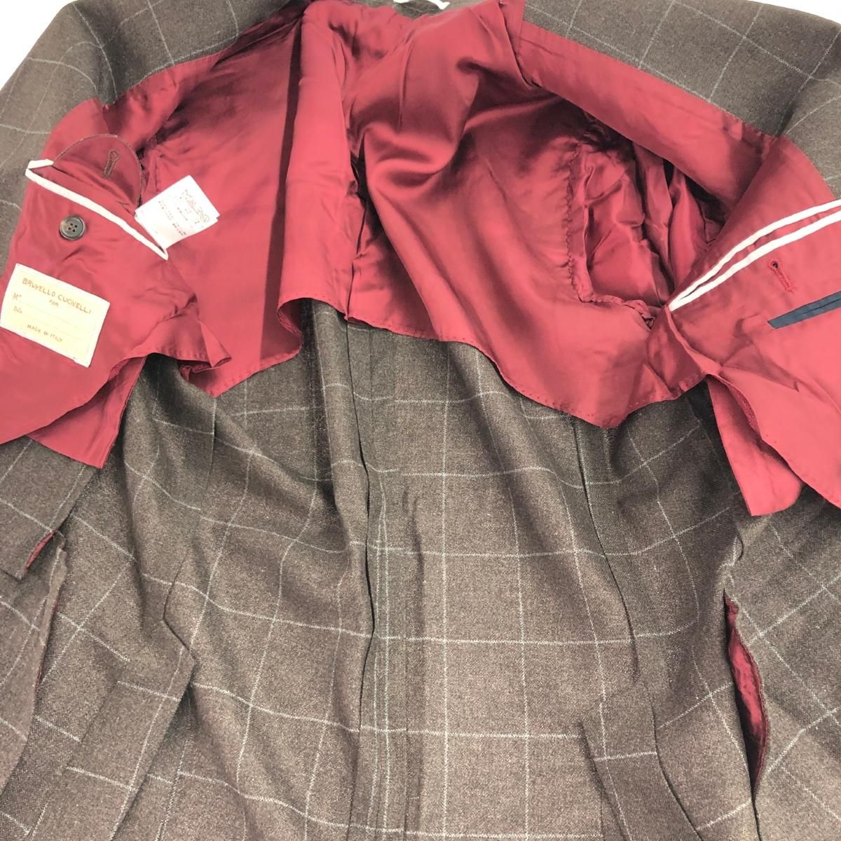 BRUNELLO CUCINELLI ブルネロクチネリ 段返り3Bジャケット サイズ:48 ウールモヘヤカシミヤ/ウィンドーペーン    ブラウン メンズ / 241019003181 BRUNELLO CUCINELLI ブルネロクチネリ 段返り3Bジャケット サイズ:48