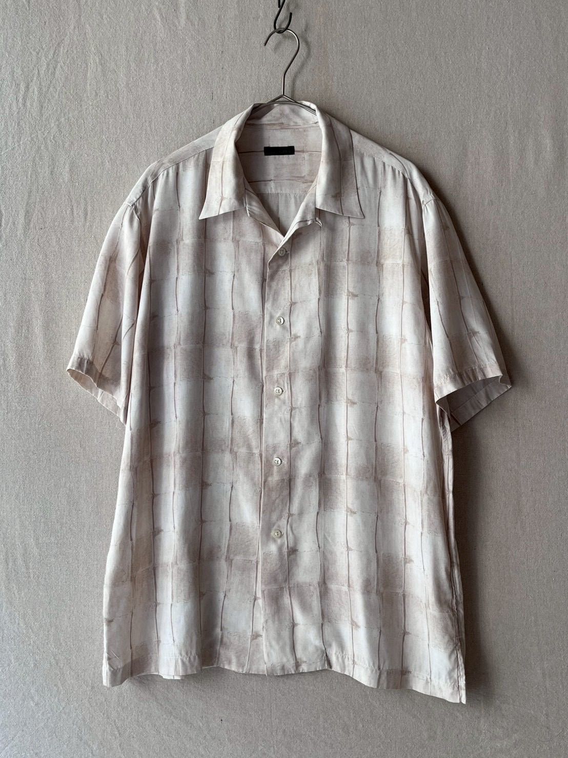 90s TETE HOMME レーヨン オープンカラー シャツ / ベージュ 総柄 半袖