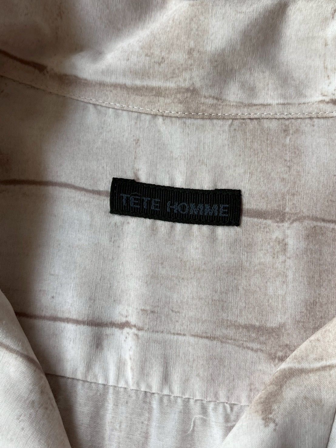 90s TETE HOMME レーヨン オープンカラー シャツ / ベージュ 総柄 半袖
