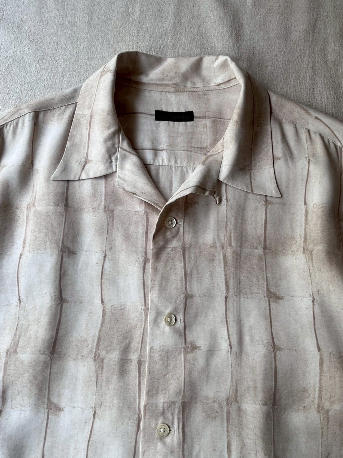 90s TETE HOMME レーヨン オープンカラー シャツ / ベージュ 総柄 半袖