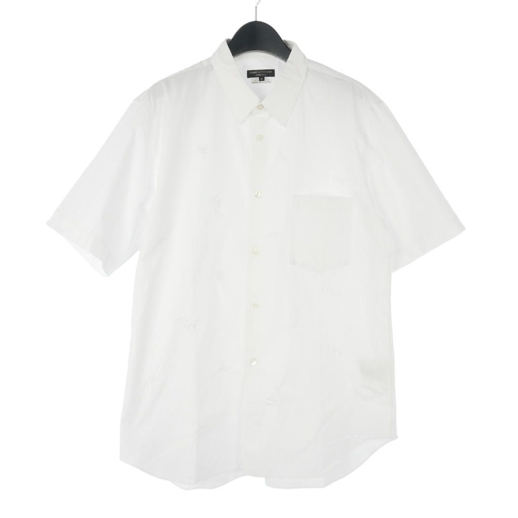 コムデギャルソンオムプリュス COMME des GARCONS HOMME PLUS 14SS ロゴ 刺しゅう 半袖シャツ ポケット M 白 ホワイト PM-B050