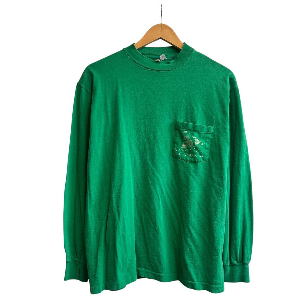 80s~ USA製 Hanes ヘインズ 長袖シャツ ロングスリーブシャツ ロンT 緑 グリーン SIZE L（42-44）NO.T851