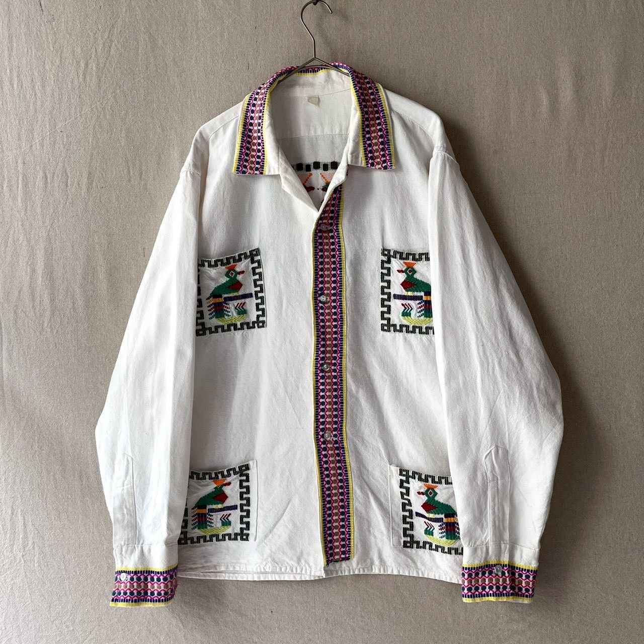 80s Vintage グアテマラ シャツ / コットン ホワイト オープンカラー ボックス ビンテージ T6-07050-9673