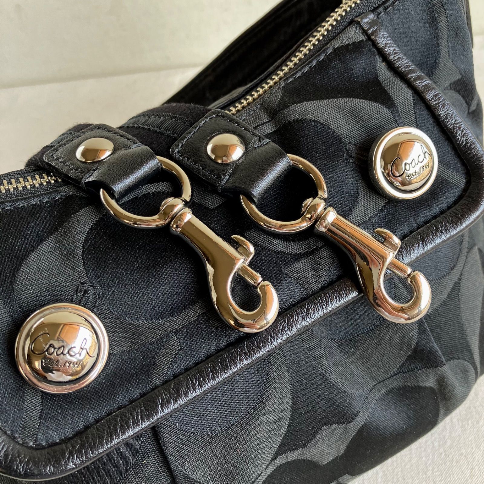 Coach Poppy Groovy Signature Sateen Black Shoulder Crossbody Bag 