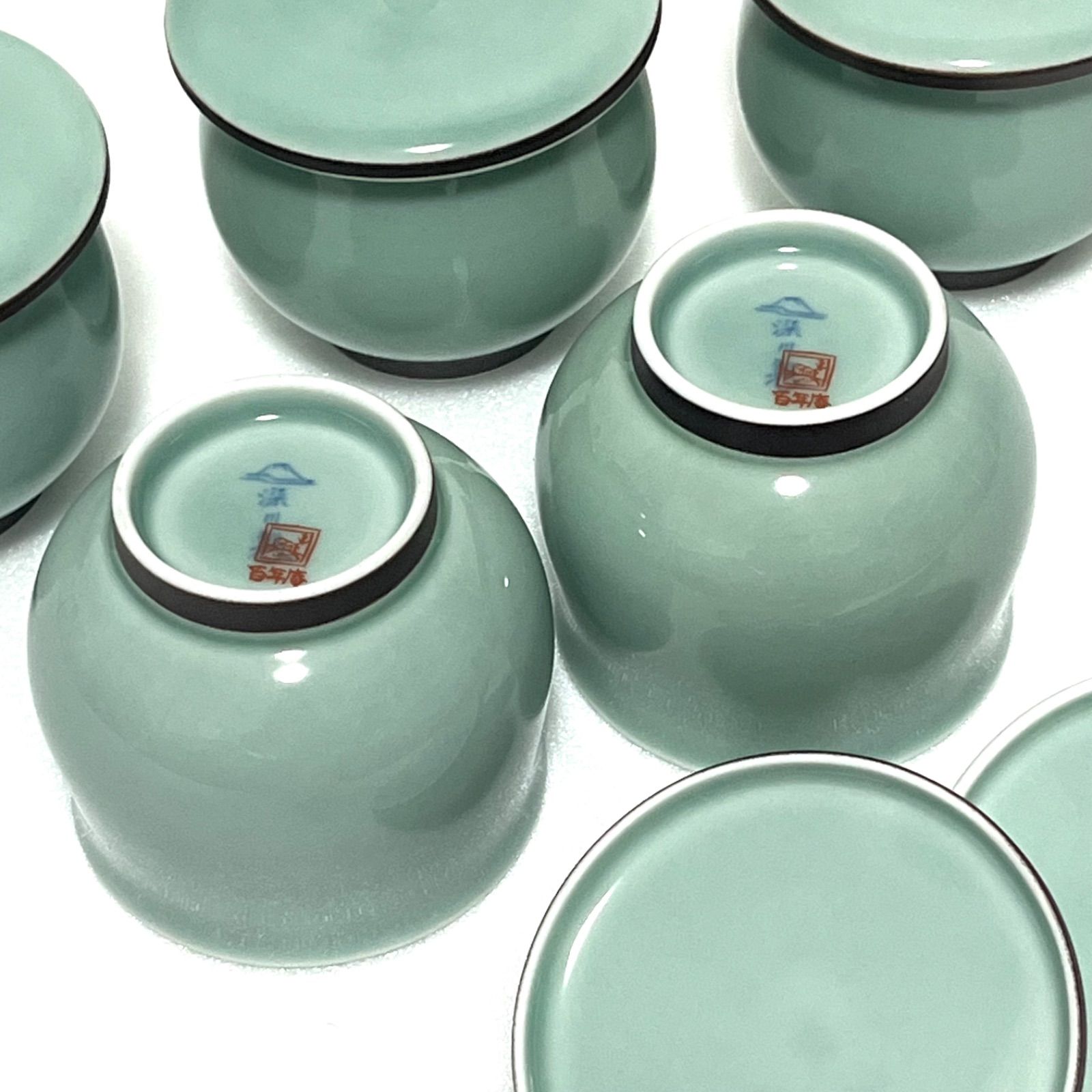 ◼︎未使用保管品◼︎【深川製磁】百年庵 笹青磁 茶器揃 急須茶器 元箱