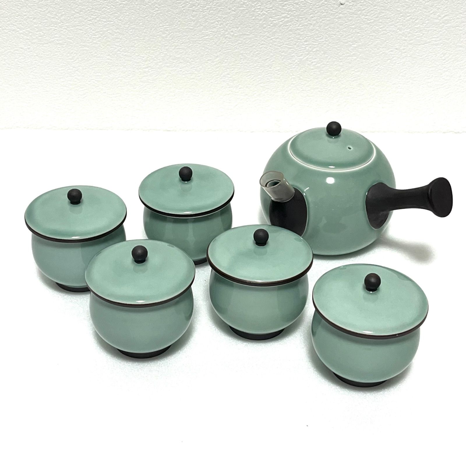 ◼︎未使用保管品◼︎【深川製磁】百年庵 笹青磁 茶器揃 急須茶器 元箱