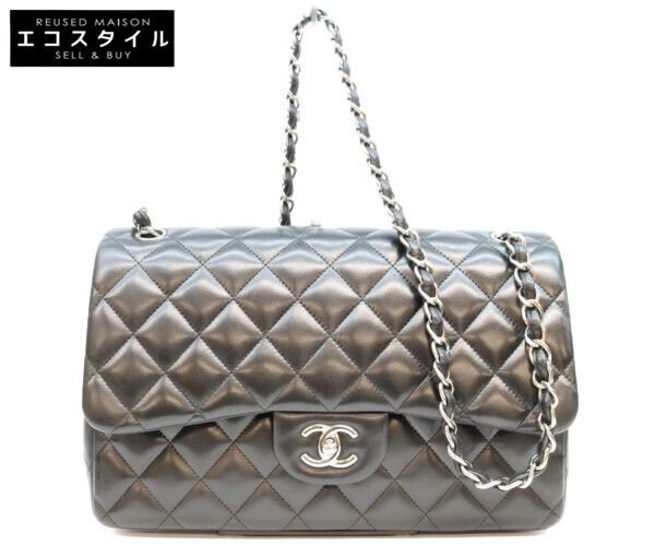 CHANEL シャネル A58600 黒 ラム シルバー金具 ダブルフラップ デカ