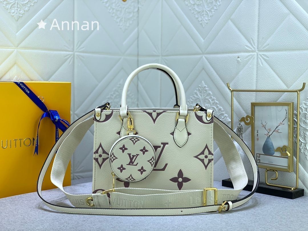 送料込☆ LOUIS VUITTON ルイヴィトン ハンドバッグ オンザゴーPM クレーム ボワドローズ M45654