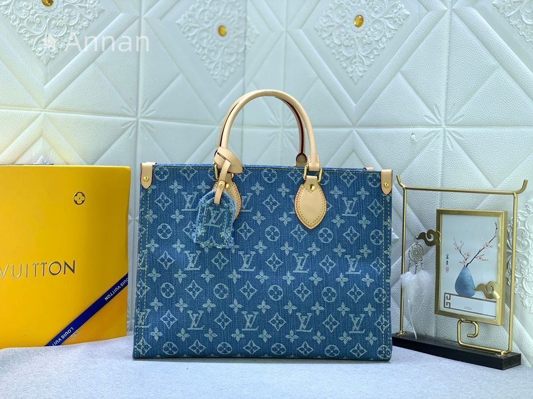 デニム LOUIS VUITTON ルイヴィトン トートバッグ オンザゴー MM M46871 モノグラムデニム