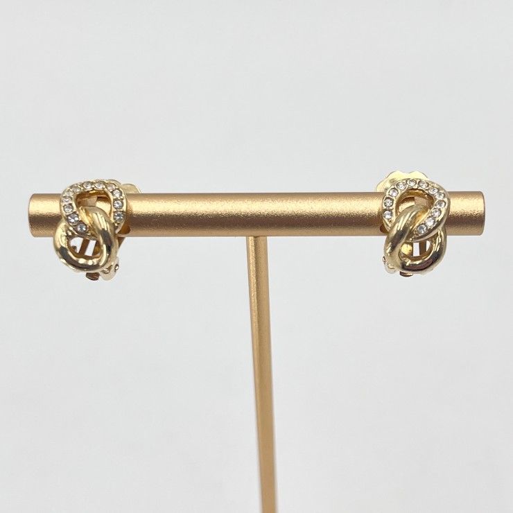 Christian Dior（クリスチャンディオール） ラインストーン ノット ヴィンテージ イヤリング ゴールドカラー ロゴ刻印 直径1.3cm 【中古】