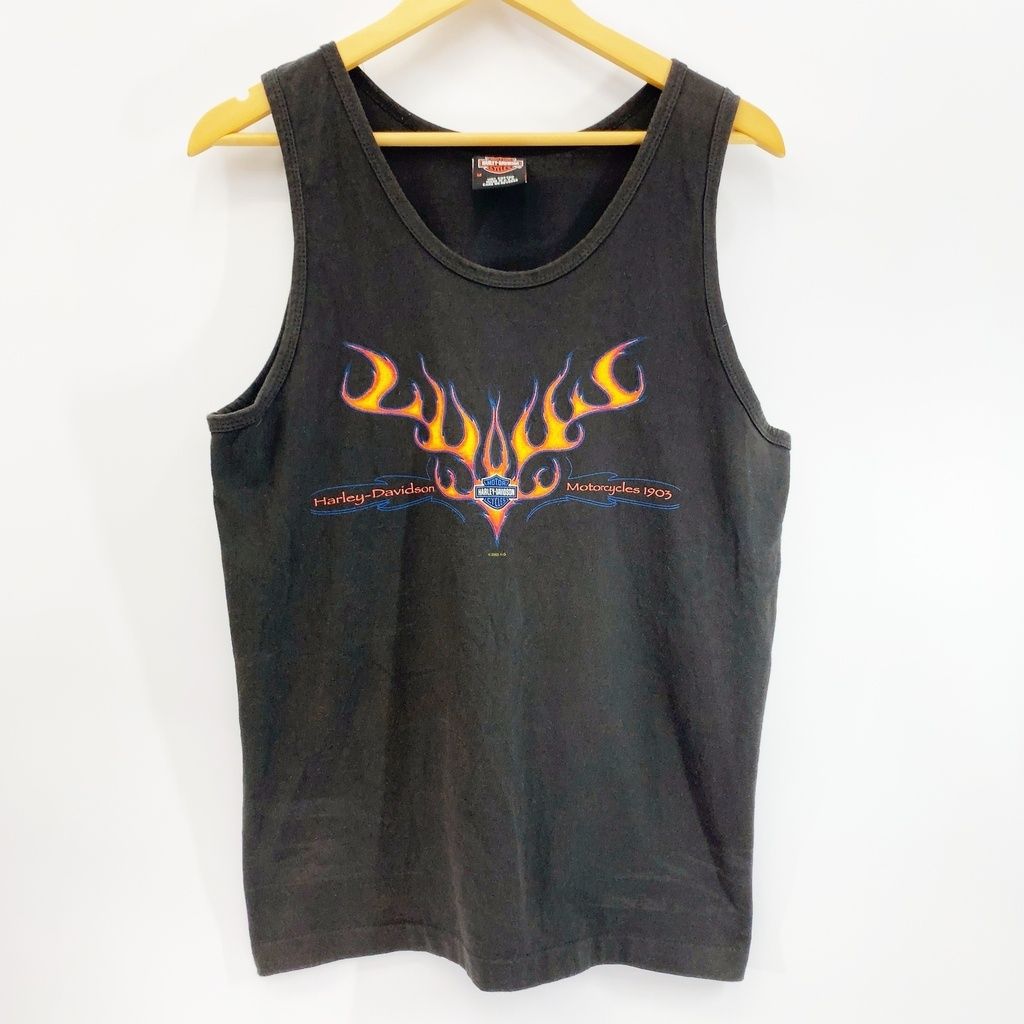 00s USA製 Harley-Davidson flame tank top ハーレーダビッドソン VINTAGE ヴィンテージ 90s タンクトップ フレイム ブラック フェード M メンズ _201