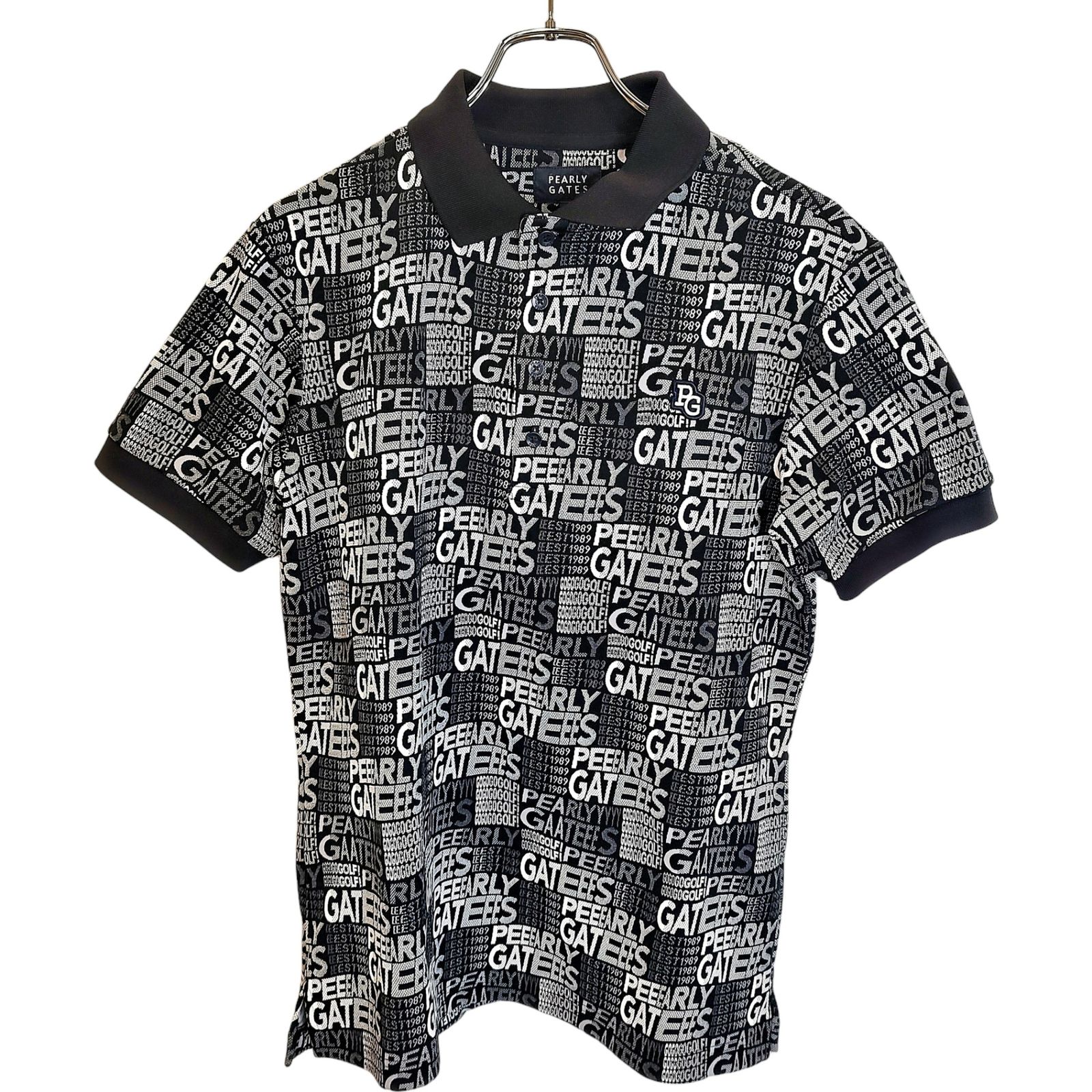 PEARLY GATES ポロシャツ 総柄 ブラック PEARLY GATES パーリーゲイツ ゴルフ 24SS 総柄 半袖 ポロシャツ 053
