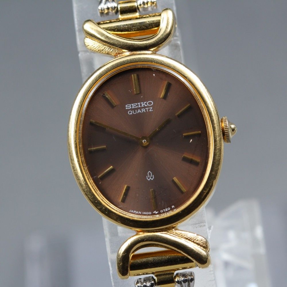 【稼働品】 SEIKO 1400-5450 ブラウン ゴールド クオーツ レディース 腕時計 1980年製 #17590