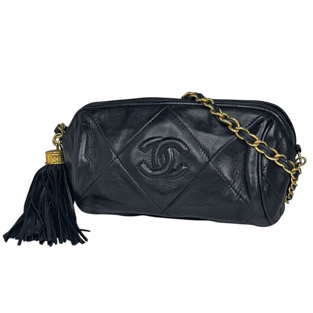 シャネル CHANEL ショルダーバッグ マトラッセ ココマーク フリンジ レザー ネイビー レディース 【中古】