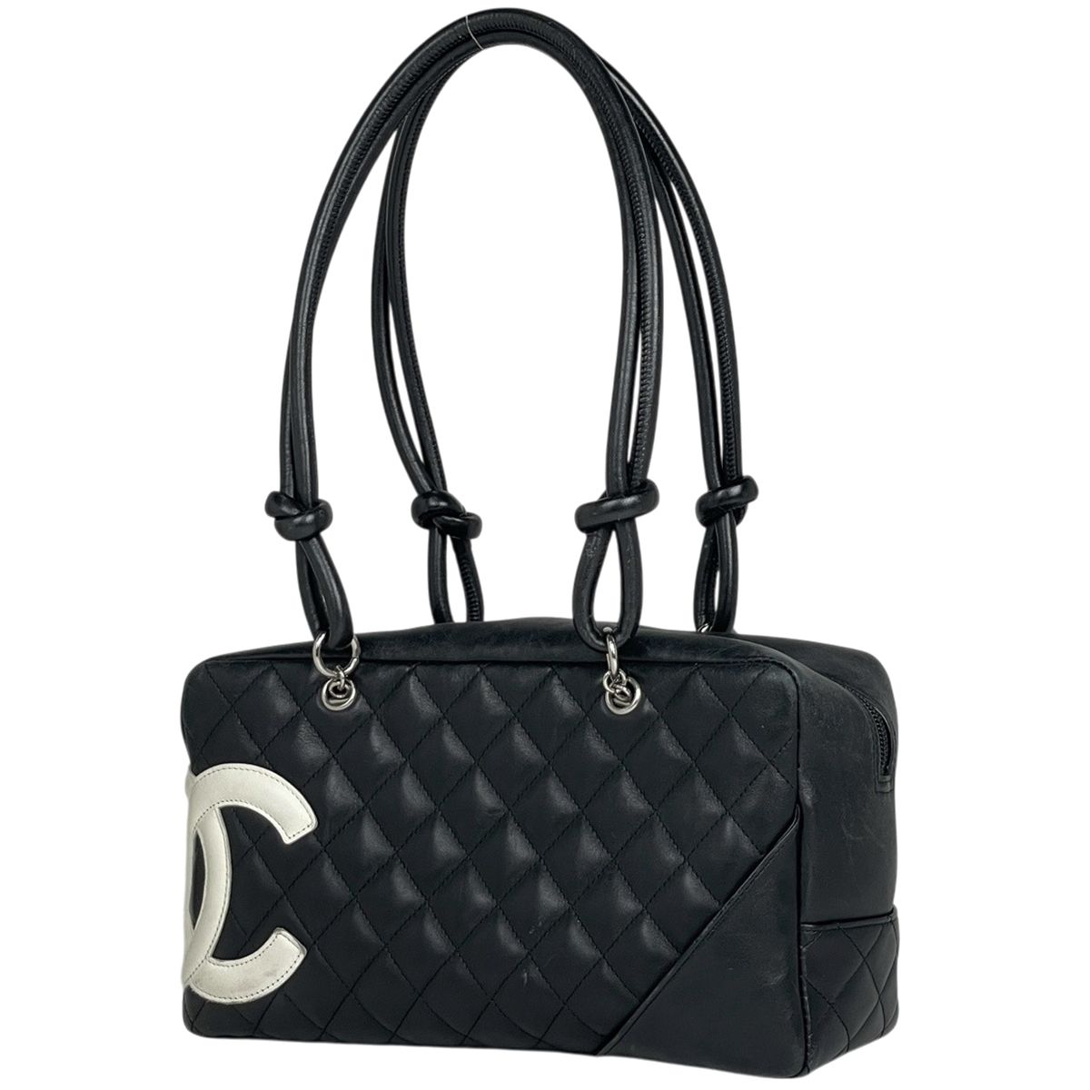 シャネル CHANEL ショルダーバッグ カンボンライン ボウリングバッグ ココマーク マトラッセ レザー ブラック A25171 レディース 【中古】