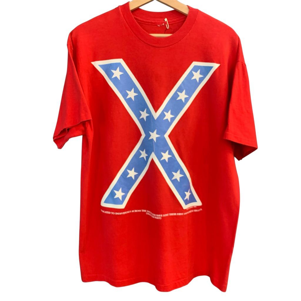 90’s レベル クロス アメリカ連合軍 ブラックユーモア MALCOM WHO ? 政治 メッセージ 風刺 思想 Tee T-Shirt シャツ No.I977