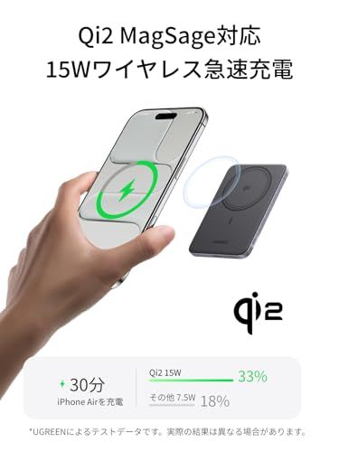 UGREEN Air マグネット式ワイヤレス充電 8.6mm超薄型 Qi2認証 15W急速