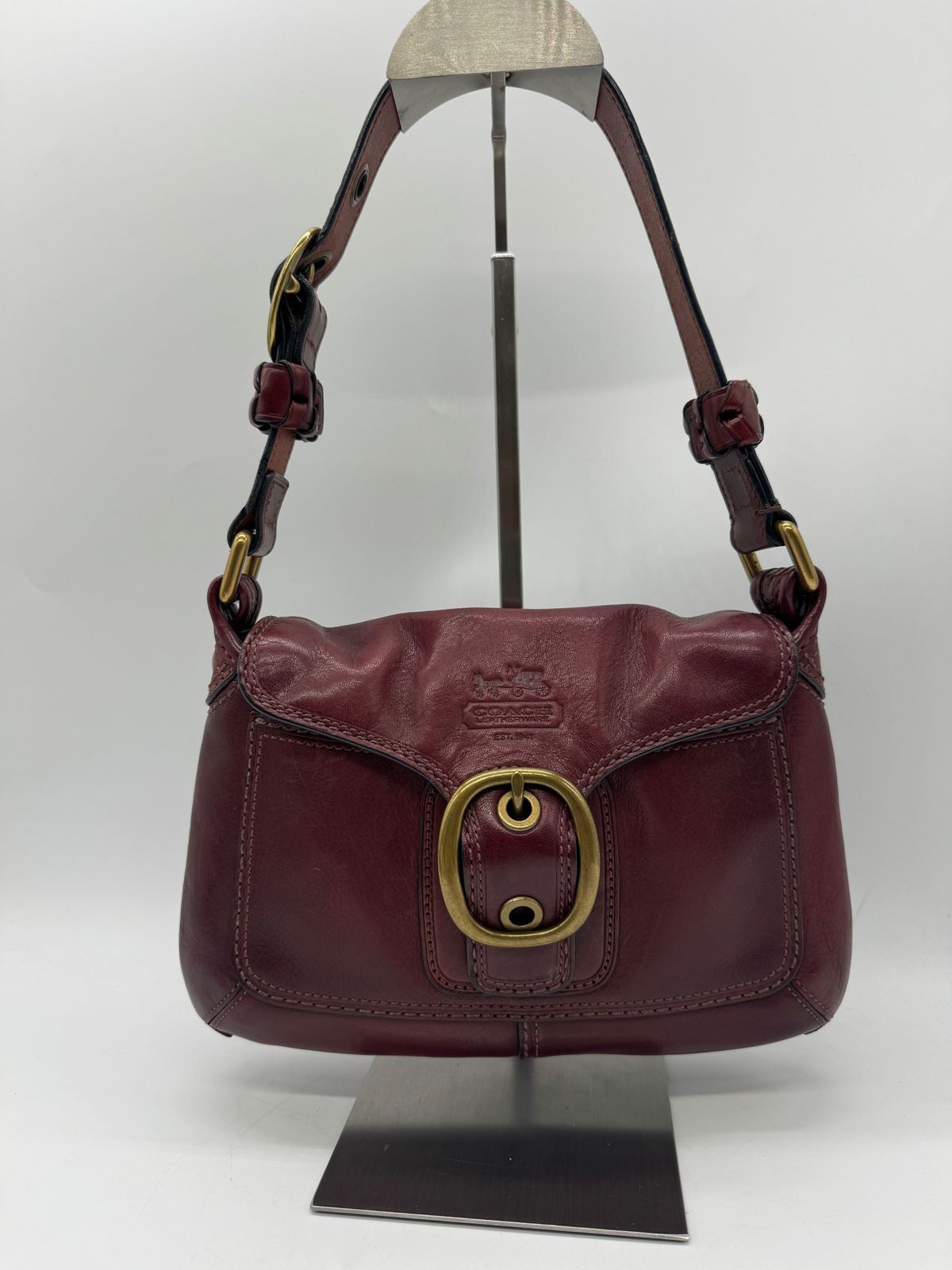 【良品】 COACH コーチ ブリカー レガシー ベルト金具 ワンショルダー レザー バッグ ボルドー P3375