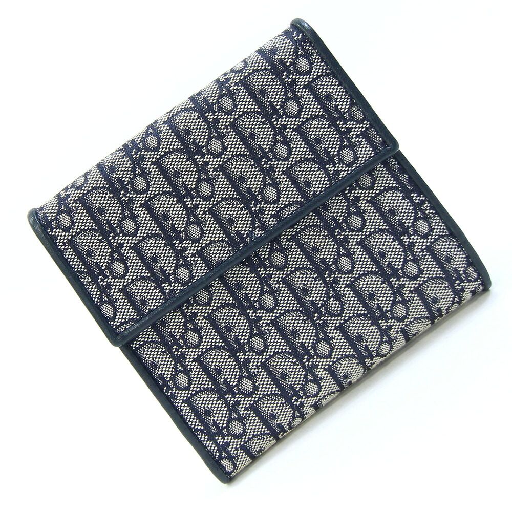 ディオール Wホック財布 オブリーク ネイビー レザー