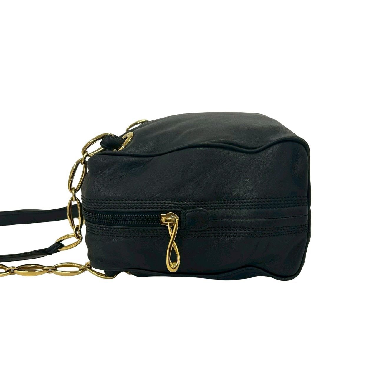 ロエベ ヴィンテージ チェーンバッグ アナグラム型押し 黒 ファスナートップ破損 極 美品 LOEWE ロエベ ヴィンテージ アナグラム ロゴ ナッパ レザー 本