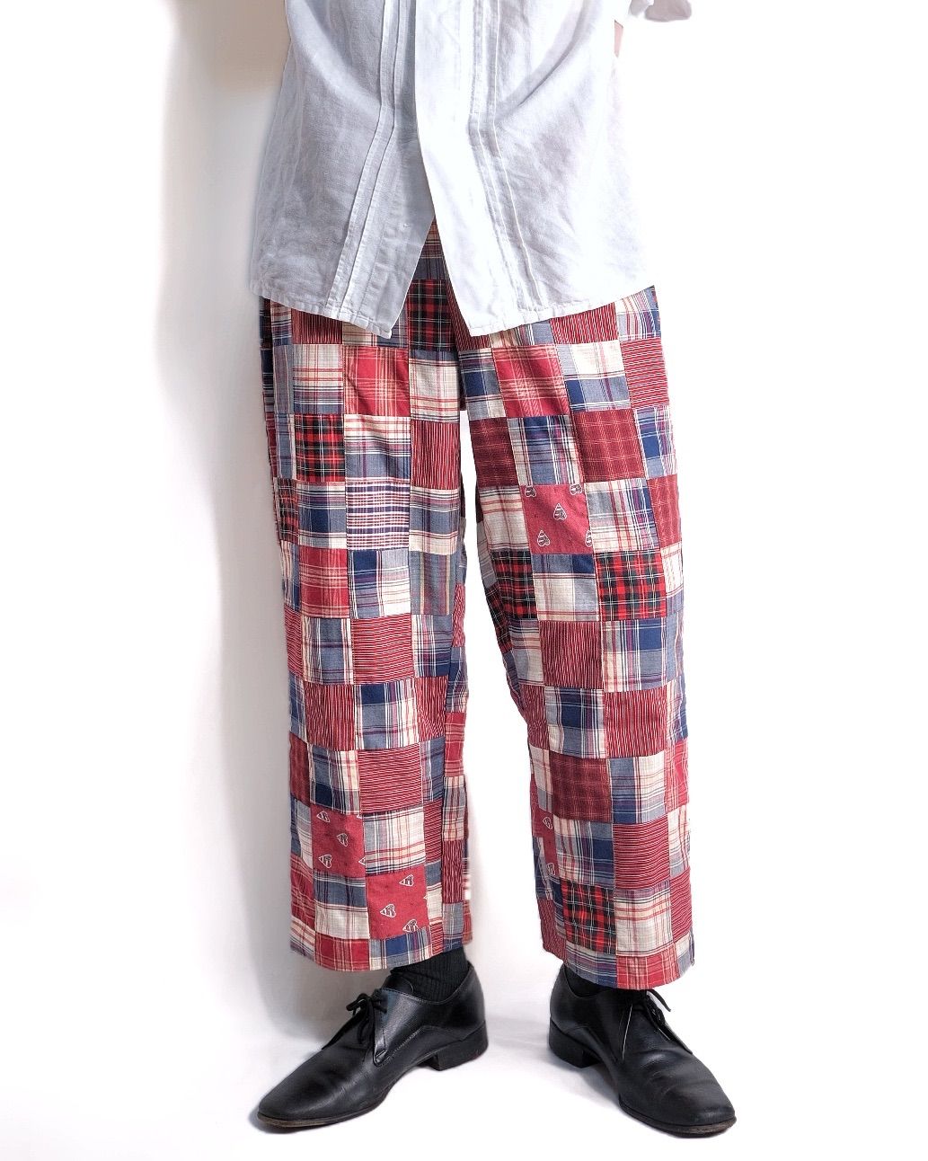 checkered full-patchwork remake pants 【一点物】 リメイク 古着 パッチワーク チェック柄 ワイドパンツ