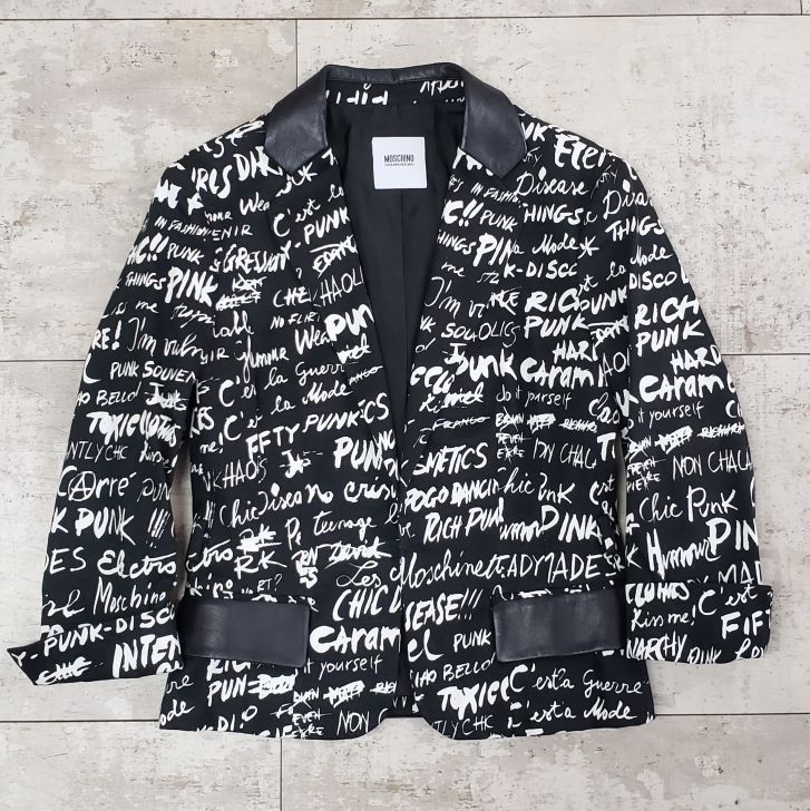 【MOSCHINO】モスキーノ　イタリア製　ブラック　ツイードジャケット モスキーノ チープ&シック ☆ 総柄 コットン混 ジャケット 40