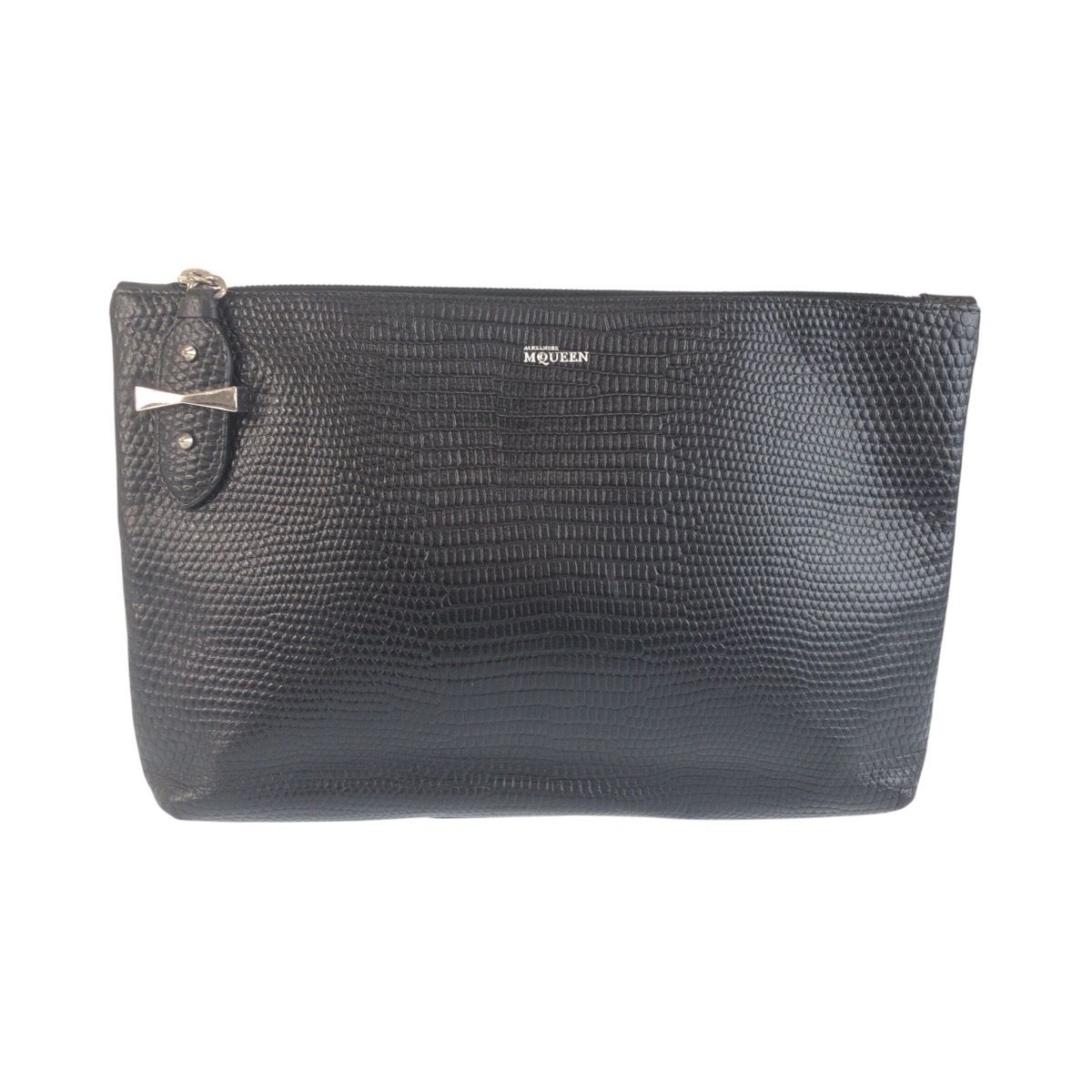 ALEXANDER McQUEEN レザーライダースクラッチバッグ 美品 Alexander McQueen アレキサンダーマックイーン 型押し ブラック
