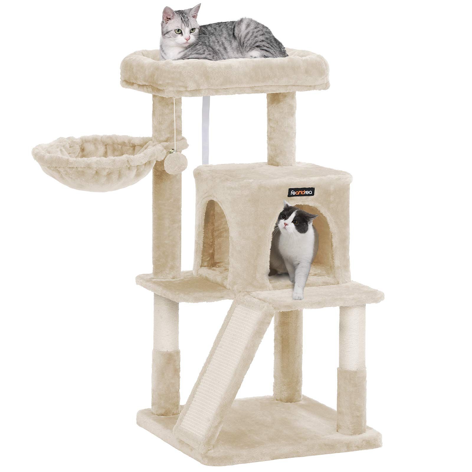 FEANDREA キャットタワー 大型猫 ハンモック耐荷重10KG 猫タワー 天然サイザル 広いハウス 多頭飼い 安定性 96cm PCT51MV1mt 087deb6d
