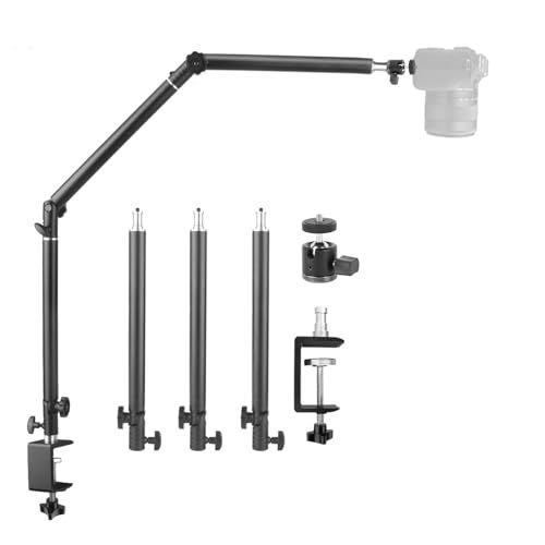 Hemmotop カメラ アーム クランプ式 自由雲台付 360度＆180度回転可 webカメラ スタンド アルミ合金製 荷重3kgまで マジックアーム フレキシブル 長さ104.5cmまで 俯瞰撮影/ネイル/書道/料理動画/お絵描き/編み物 28336ca3