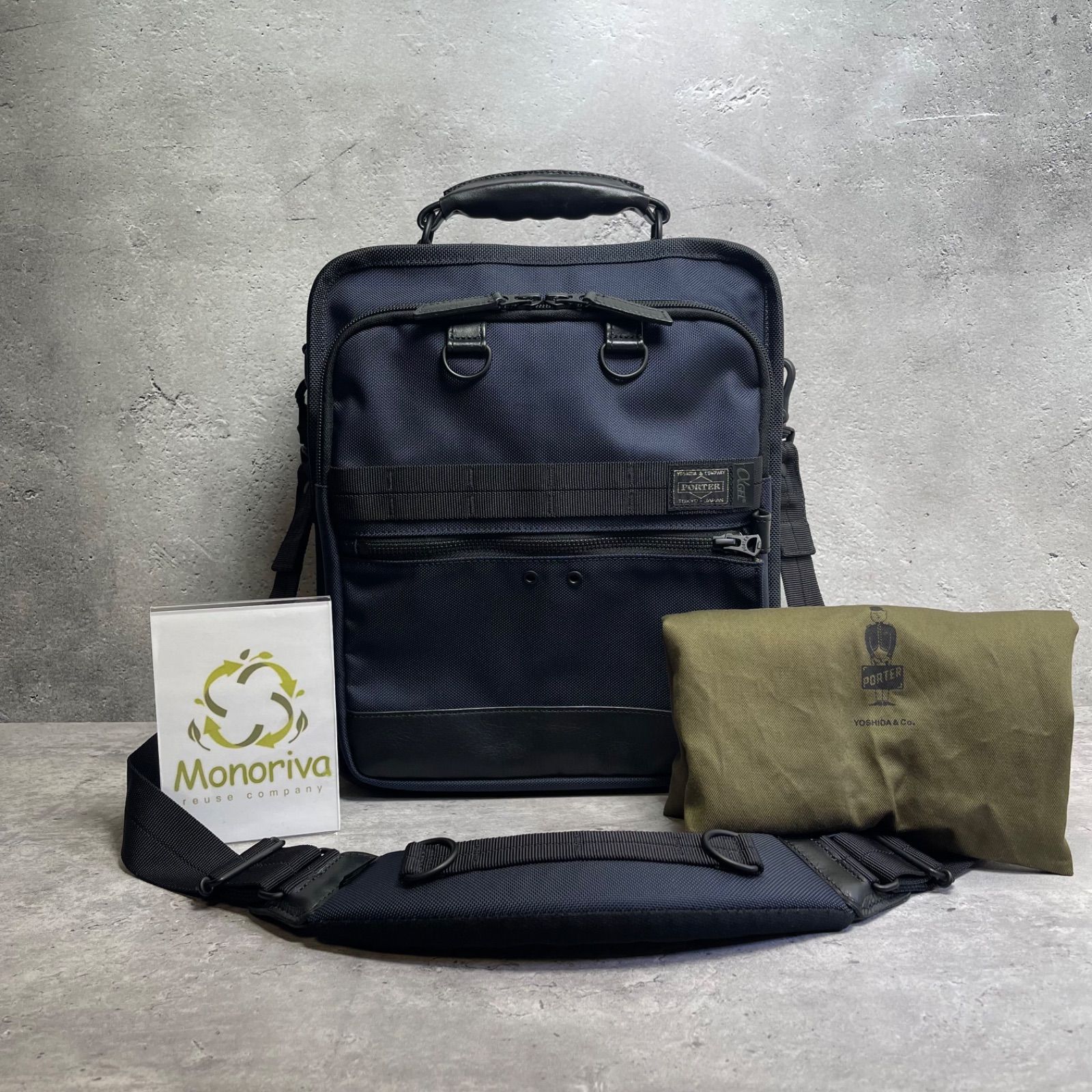 ✨美品✨ PORTER / αGEL GRIP 2WAY SHOULDER BAG PORTER 吉田カバン 2WAY ビジネスバッグ ブリーフケース ネイビー 保存袋付 ショルダー付 A0-1182
