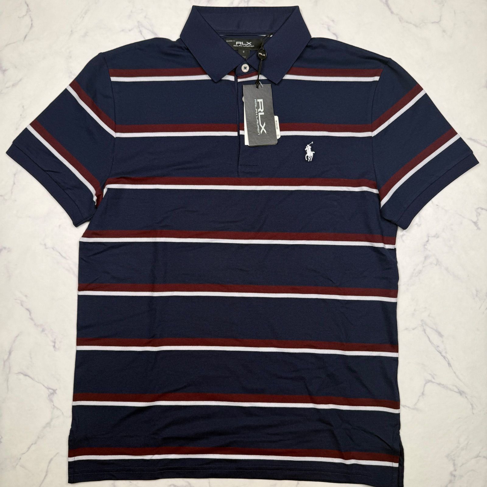 新品タグ付き RLX Ralph Lauren ゴルフ ボーダーポロシャツ メンズ M ネイビー