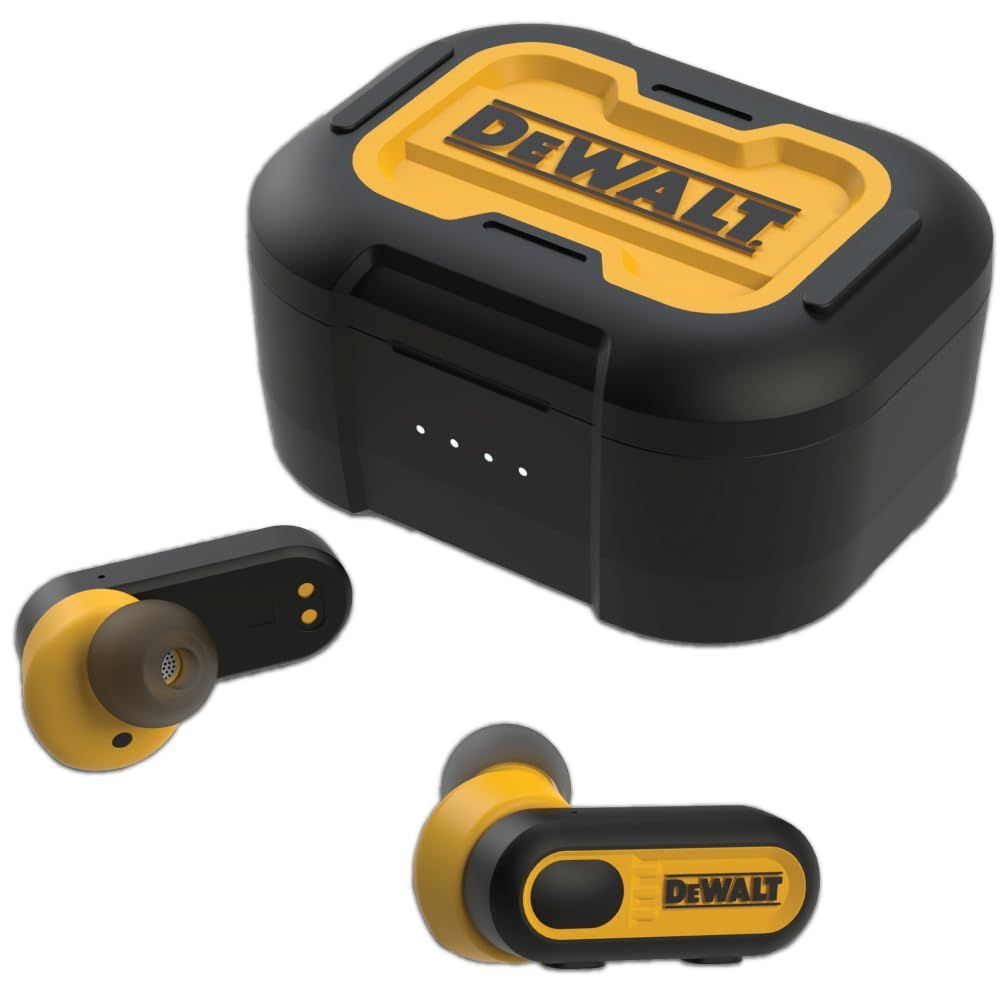 DEWALT Heavy Duty True Wireless Ear Buds, Bluetooth Headphones with Type C Charging Case Included [イエロー]