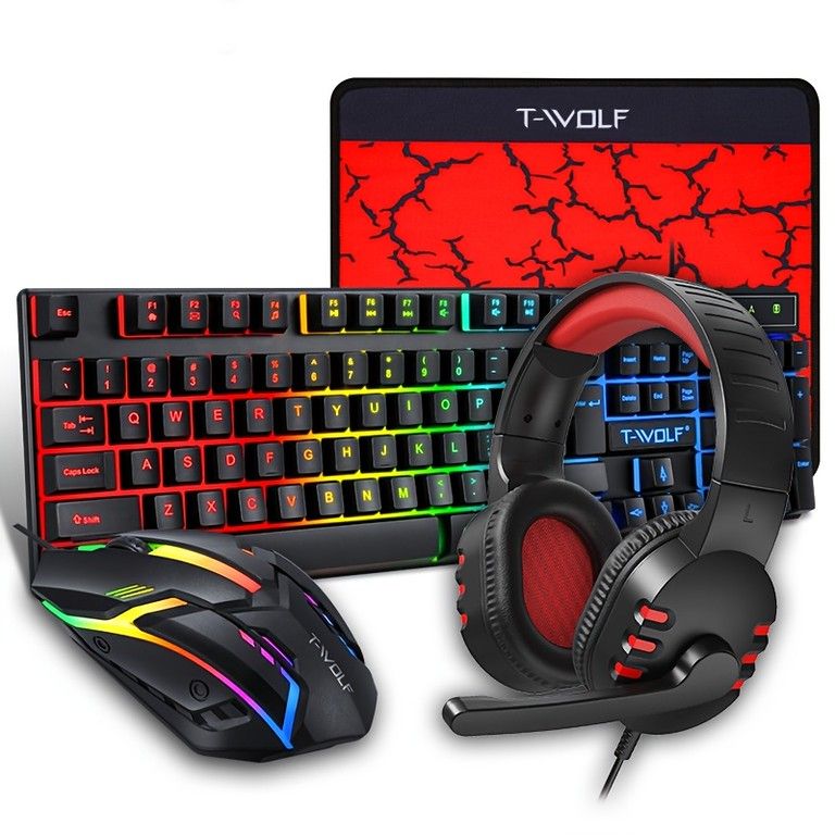 PCゲーム周年機器　ゲーミングマウス、キーボード、マウスパッド、ヘッドセット ゲーミングセット】有線キーボード マウス ヘッドセット マウスパッド