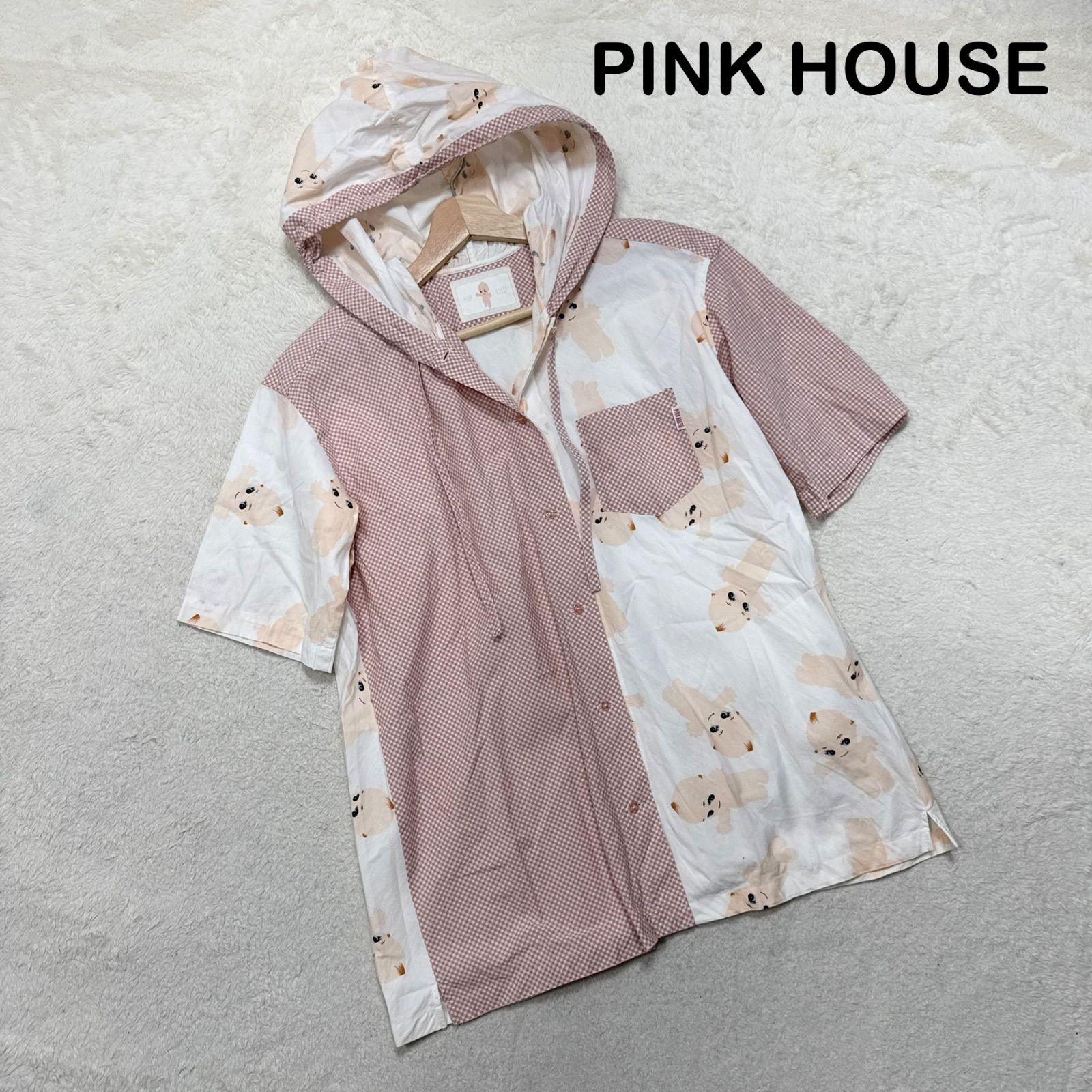 PINK HOUSE ピンクハウス キューピー 総柄 ギンガムチェック 切替 半袖 